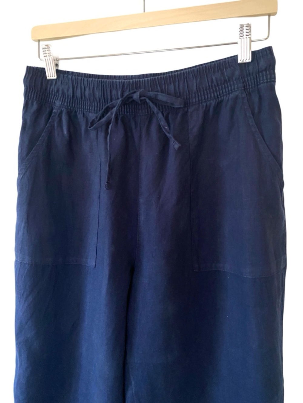 Sigrid Olsen 100% Linen Navy Blue Pull-On Ankle Pants Beachy Casual Effortless M - Picture 3 of 7